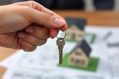 Key to a new home with financial documents.